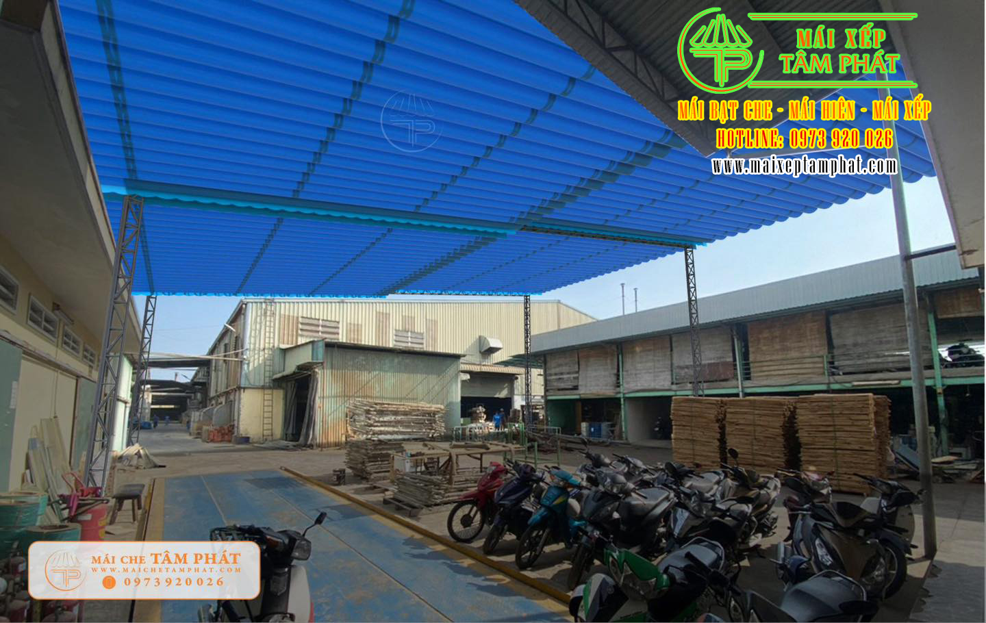 Thi công lắp đặt mái xếp lượn sóng, mái bạt kéo tại Dĩ An, Bình Dương giá rẻ