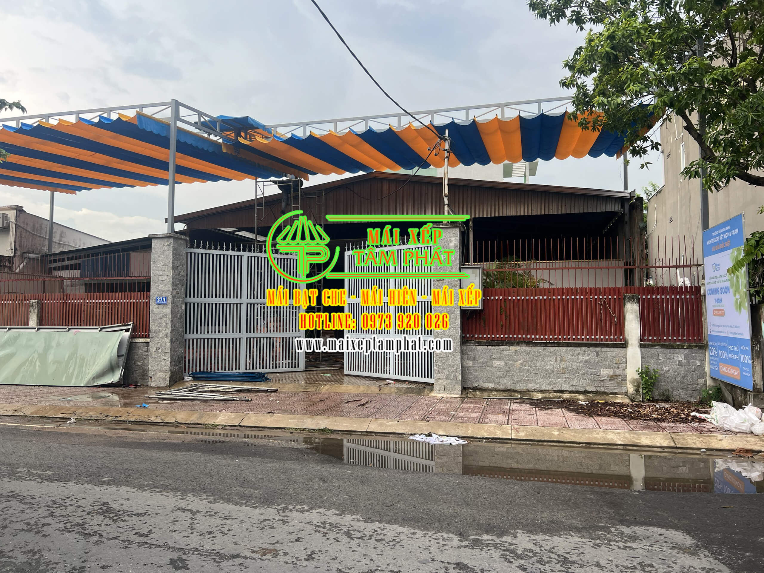 Mái che, mái xếp Gò Vấp, TPHCM giá rẻ, bền đẹp 3 Mái xếp lượn sóng, mái bạt kéo che nắng giá rẻ