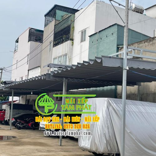 Lắp đặt mái bạt xếp di động che bãi giữ xe, nhà để xe ô tô