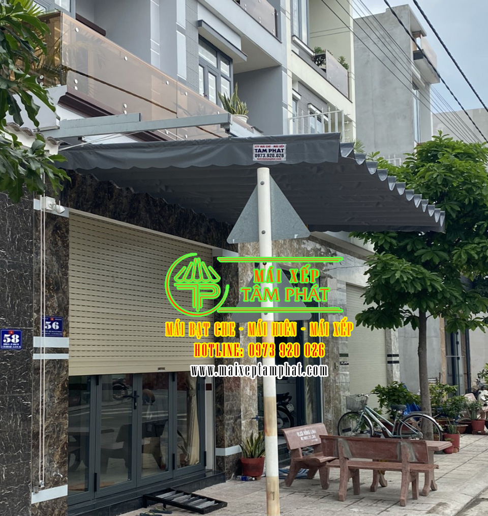 Mái xếp lượn sóng, mái che, bạt kéo Bến Cát, Bình Dương 16 Lắp đặt Mái che bạt xếp, mái bạt kéo che hiên nhà tại Bến Cát Bình Dương