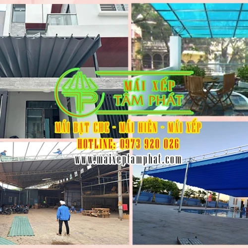 Thi Công Mái Che Các Loại: mái bạt xếp, mái tôn, mái poly lấy sáng