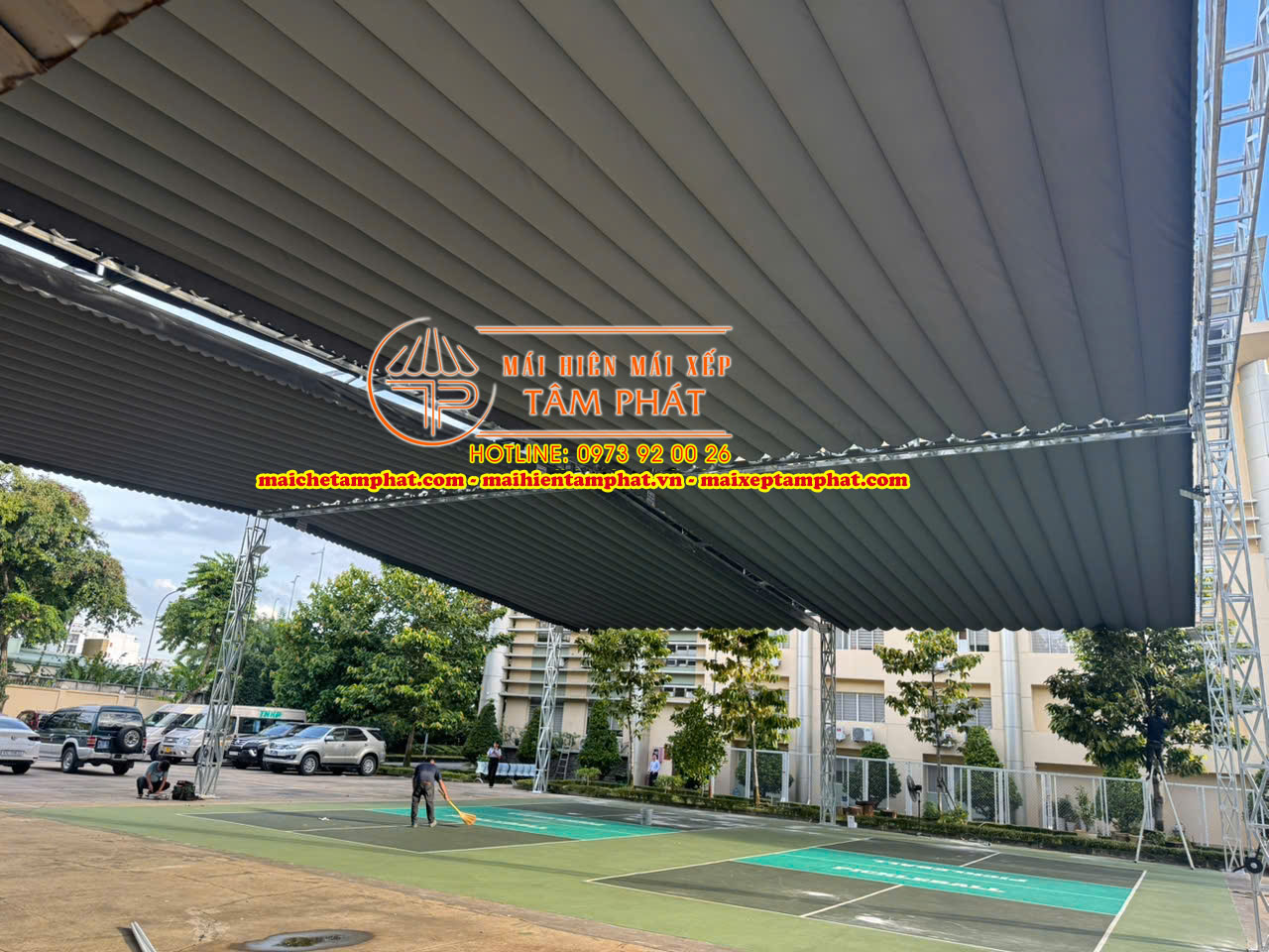 Mái che bạt kéo sân Pickleball Thủ Đức, TPHCM giá rẻ 7 Thi công lắp đặt mái che bạt kéo sân Pickleball Thủ Đức giá rẻ uy tín